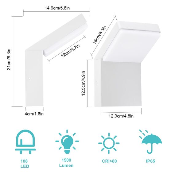 Klighten 24W LED Wandleuchte Aussen Innen, Wasserdicht IP65 Außenleuchte Aussenlampe Wand Modern Wandlampe, Außenwandleuchte für Terrasse Eingang Garten, 1500 Lumen, Weiß, Warmweiß 3000K