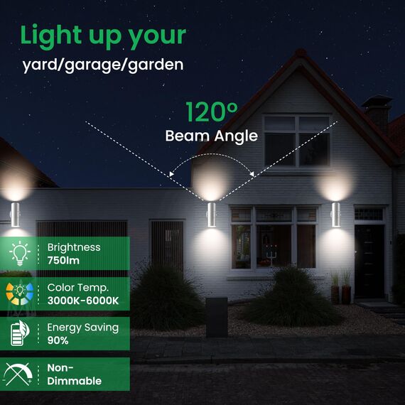 ALUSSO LIGHTING Edelstahl LED Wandleuchte Innen/Außen Up Down Aussenlampe, Wandlampe inkl. 2x 8W GU10 Glühbirnen 750LM 3000K/4000K/6000K Außenlampe, Außenleuchte IP65 Wasserdicht für Garten, Silber