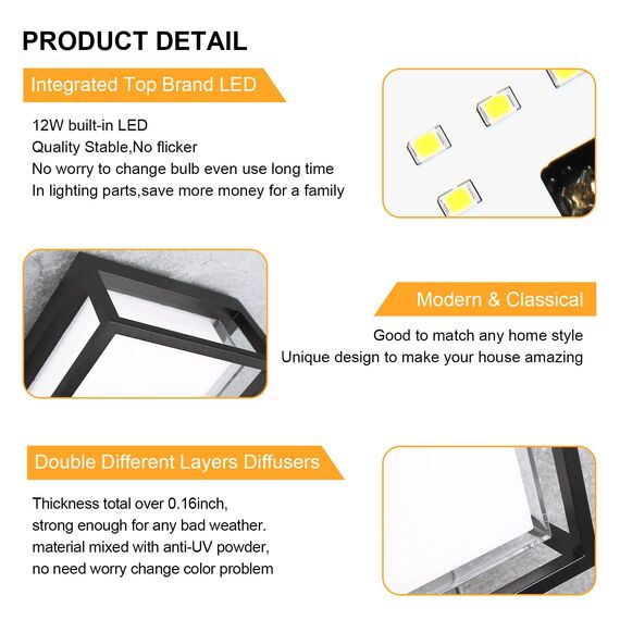 WAYEE Außenleuchte,Außenlampe,Außenleuchte,Wandleuchte Aussen,Außenwandleuchten Haus,LED 12W Schwarz Wasserdicht Anthrazit Moderne Verandaleuchte,Haustürleuchten,Doppelschirme,Aluminium