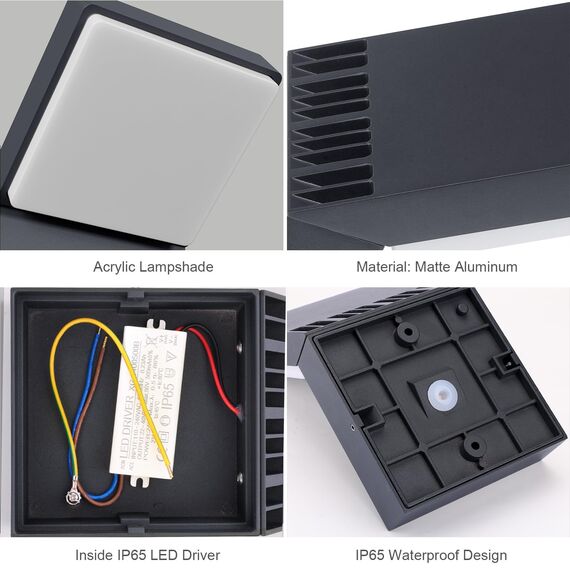 Klighten 24W LED Wandleuchte Aussen Innen, Wasserdicht IP65 Außenlampe Aussenleuchte Wand Modern Wandlampe, Aussenbeleuchtung für Terrasse Eingang Garten, 1500 Lumen, Anthrazit, Warmweiß 3000K