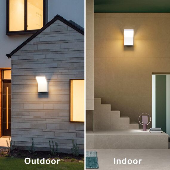 Klighten 24W LED Wandleuchte Aussen Innen, Wasserdicht IP65 Außenleuchte Aussenlampe Wand Modern Wandlampe, Außenwandleuchte für Terrasse Eingang Garten, 1500 Lumen, Weiß, Warmweiß 3000K