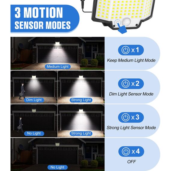 LaiTeny Solarlampen für Außen mit Bewegungsmelder: 166 LED Solarleuchte Aussen Solar Aussenleuchte IP65 Wasserdichte Gartenleuchten Solarstrahler LED Solar Wandleuchte für Garten (1 Stücke)