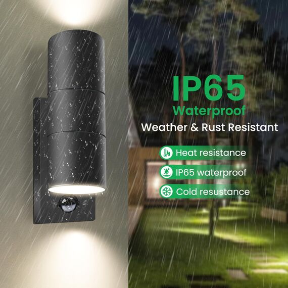 ALUSSO LIGHTING 2er Set LED Wandleuchte mit PIR Bewegungsmelder Edelstahl Up Down Außenleuchte, Wandlampe inkl. 4x 8W GU10 Glühbirnen 750LM 3000K/4000K/6000K, Aussenlampe IP65 Wasserdicht, Schwarz