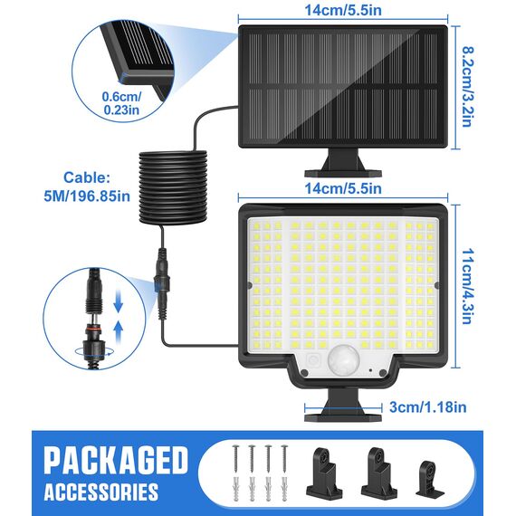 LaiTeny Solarlampen für Außen mit Bewegungsmelder: 166 LED Solarleuchte Aussen Solar Aussenleuchte IP65 Wasserdichte Gartenleuchten Solarstrahler LED Solar Wandleuchte für Garten (1 Stücke)
