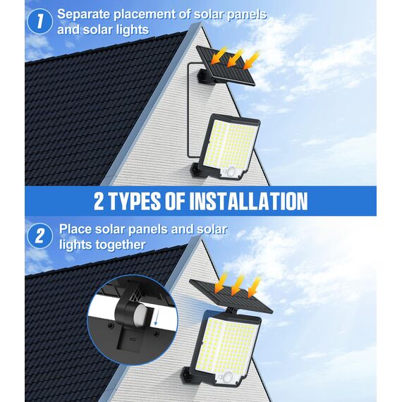 LaiTeny Solarlampen für Außen mit Bewegungsmelder: 166 LED Solarleuchte Aussen Solar Aussenleuchte IP65 Wasserdichte Gartenleuchten Solarstrahler LED Solar Wandleuchte für Garten (1 Stücke)