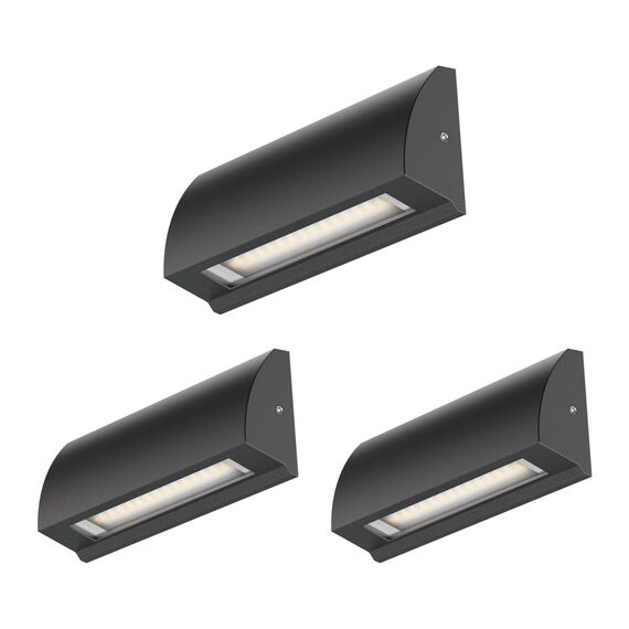 ledscom.de 3 Stück LED Wandleuchte/Treppenlicht SEGIN für außen, IP54, flach, Downlight, schwarz matt, eckig, 3,8 W, 265lm, warmweiß