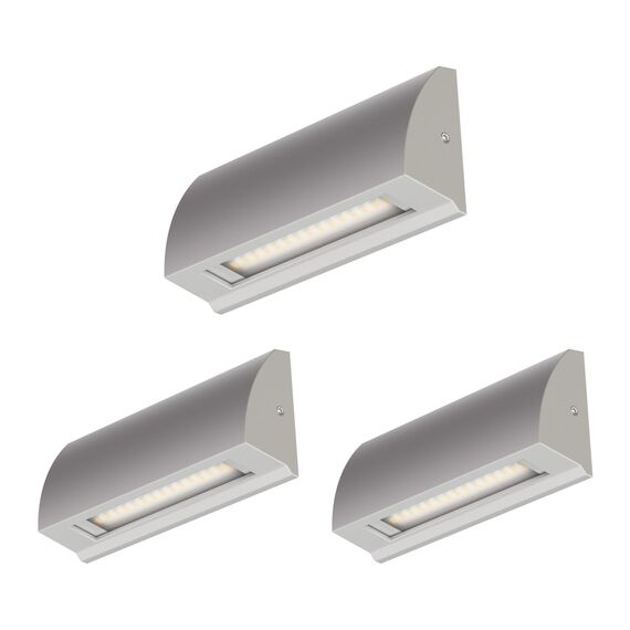 ledscom.de 3 Stück LED Wandleuchte/Treppenlicht SEGIN für außen, IP54, flach, Downlight, grau matt, eckig, 3,8 W, 265lm, warmweiß