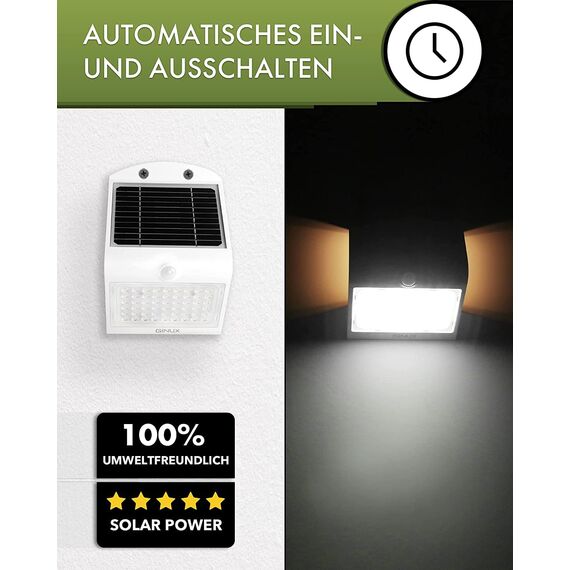 GINUX® Solarlampen für außen mit Bewegungsmelder - Solar Wandleuchte aussen mit Superhellen LEDs und PIR-Sensor, Solar LED Strahler für Wand und Garten (Schmetterling 40W-Weiss)