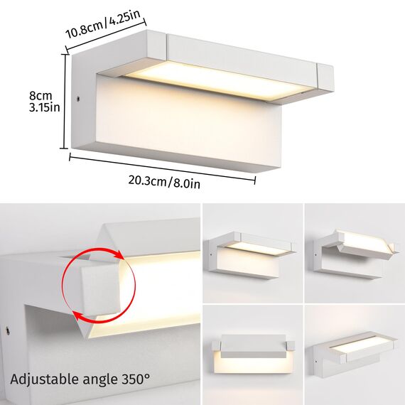 KUKAK Wandleuchte Außen Innen 22W LED,Außenleuchte Außenlampe Wand,IP65 wasserdichte Außenwandleuchte 3000K Warmweiß Aussenleuchte,Wandlampe mit 350° Schwenkbar Panel für Garten Terrasse Balkon Weiß
