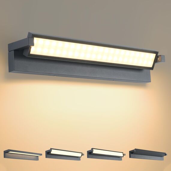 KUKAK 52W Außenlampe Wand,LED Wandleuchte Aussen Innen,Aussenleuchte mit 350° Schwenkbar Panel 3000K Wandlampe,IP65 Wasserdichte Außenwandleuchte für Garten Terrasse Dunkelgrau