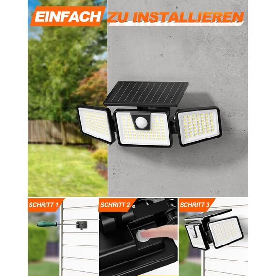FLOWood 156LED Solarlampen für Außen, 360° Drehbare Solarleuchten für Außen mit Bewegungsmelder, IP65 Wasserdichte 270° Beleuchtungswinkel, Solar Wandleuchte Aussen für Garten Veranda Garage, 2 Stück