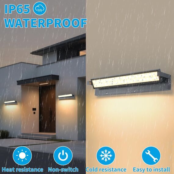 KUKAK 52W Außenlampe Wand,LED Wandleuchte Aussen Innen,Aussenleuchte mit 350° Schwenkbar Panel 3000K Wandlampe,IP65 Wasserdichte Außenwandleuchte für Garten Terrasse Dunkelgrau