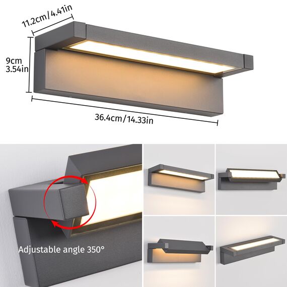 Außenleuchte 36W LED,Wandleuchte Außenlampe Wand, IP65 wasserdichte Außenwandleuchte 3000K Warmweiß Aussenleuchte,Wandlampe Außen Innen mit 350° Schwenkbar Panel für Garten Terrasse Balkon Dunkelgrau