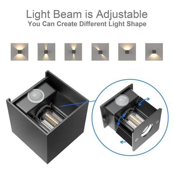 Klighten 2 Stück LED Wandleuchte mit Bewegungsmelder Innen/Außen 3000K Außenwandleuchte mit Bewegungsmelder Wandlampe Einstellbar Abstrahlwinkel, mit Austauschbarer G9 LED Lampe (Dunkelgrau)