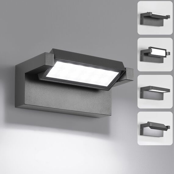 Wandleuchte Außen Innen 22W LED,Außenleuchte Außenlampe Wand,IP65 wasserdichte Außenwandleuchte 6500K Kaltweiß Aussenleuchte,Wandlampe mit 350° Schwenkbar Panel für Garten Terrasse Balkon Dunkelgrau