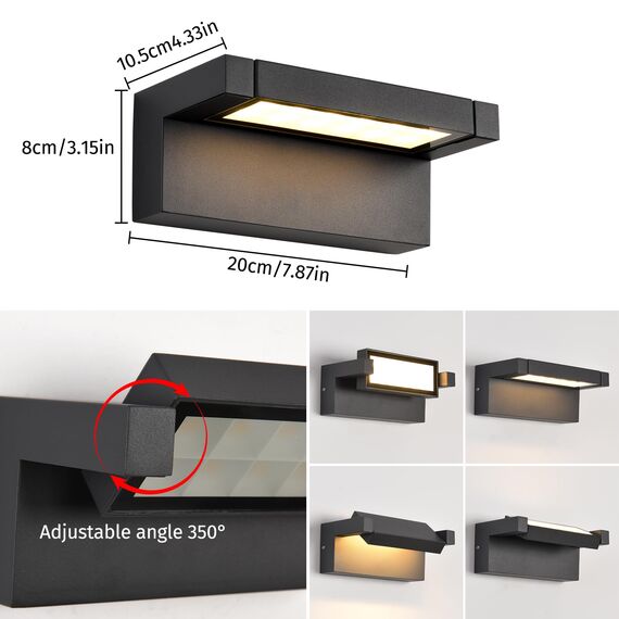 Wandleuchte Außen Innen 22W LED,Außenleuchte Außenlampe Wand,IP65 wasserdichte Außenwandleuchte 3000K Warmweiß Aussenleuchte,Wandlampe mit 350° Schwenkbar Panel für Garten Terrasse Balkon Schwarz
