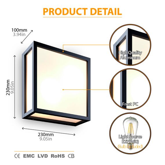 EBION Aussenlampe Wand,Wandleuchte Aussen Wandlampe E27，AußEnlampe,Aluminium + PC Wandlampe,Wandleuchten,Outdoor Wall Sconce,IP54 AußEnleuchte Anthrazit (Ohne Leuchtmittel)