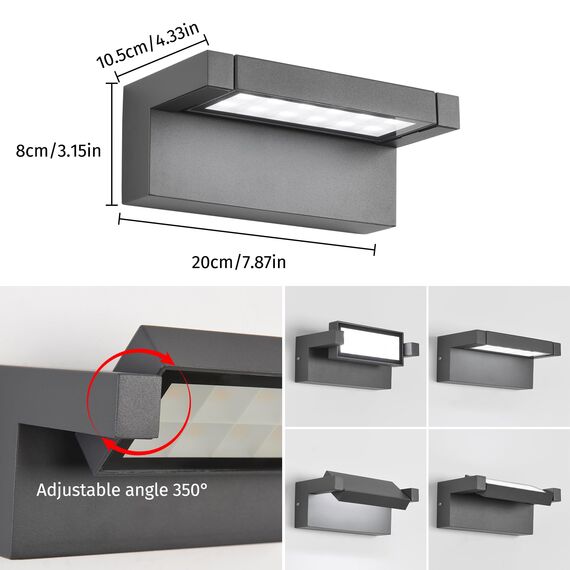 Wandleuchte Außen Innen 22W LED,Außenleuchte Außenlampe Wand,IP65 wasserdichte Außenwandleuchte 6500K Kaltweiß Aussenleuchte,Wandlampe mit 350° Schwenkbar Panel für Garten Terrasse Balkon Dunkelgrau