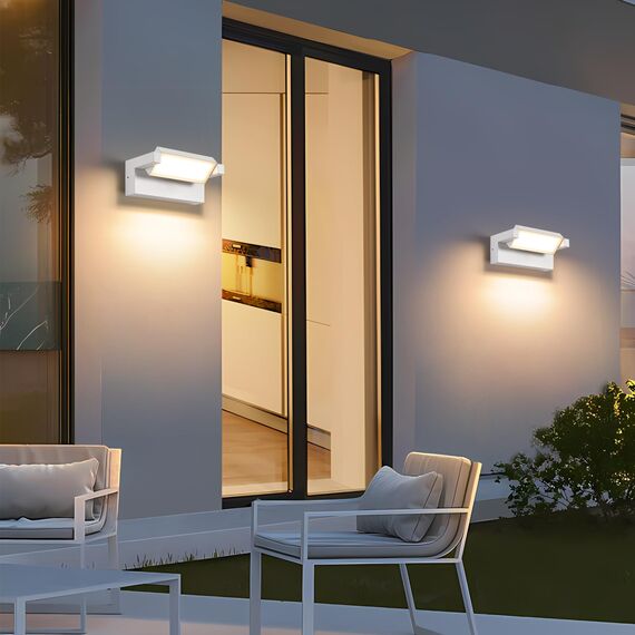 KUKAK Wandleuchte Außen Innen 22W LED,Außenleuchte Außenlampe Wand,IP65 wasserdichte Außenwandleuchte 3000K Warmweiß Aussenleuchte,Wandlampe mit 350° Schwenkbar Panel für Garten Terrasse Balkon Weiß