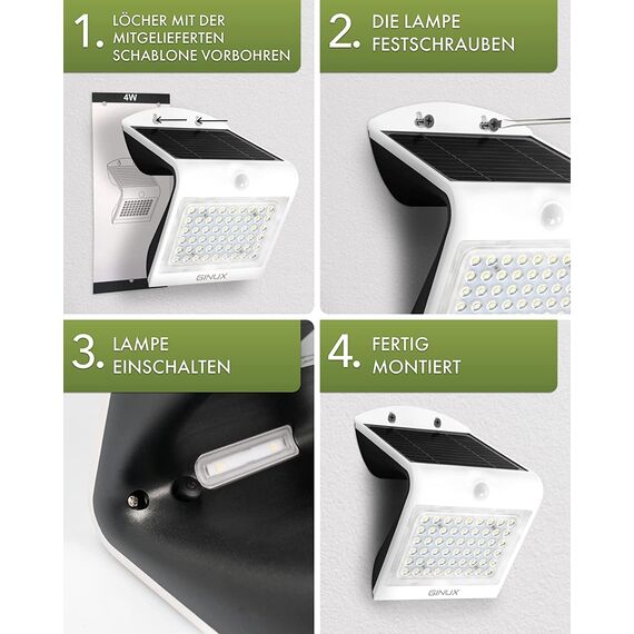 GINUX® Solarlampen für außen mit Bewegungsmelder - Solar Wandleuchte aussen mit Superhellen LEDs und PIR-Sensor, Solar LED Strahler für Wand und Garten (Schmetterling 40W-Weiss)