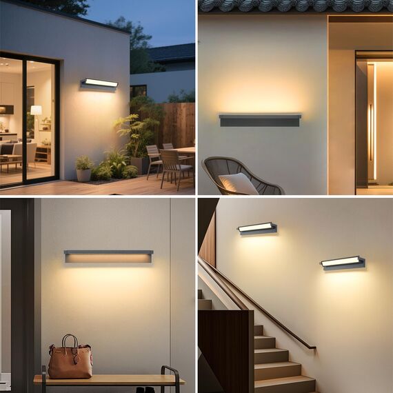 KUKAK 52W Außenlampe Wand,LED Wandleuchte Aussen Innen,Aussenleuchte mit 350° Schwenkbar Panel 3000K Wandlampe,IP65 Wasserdichte Außenwandleuchte für Garten Terrasse Dunkelgrau