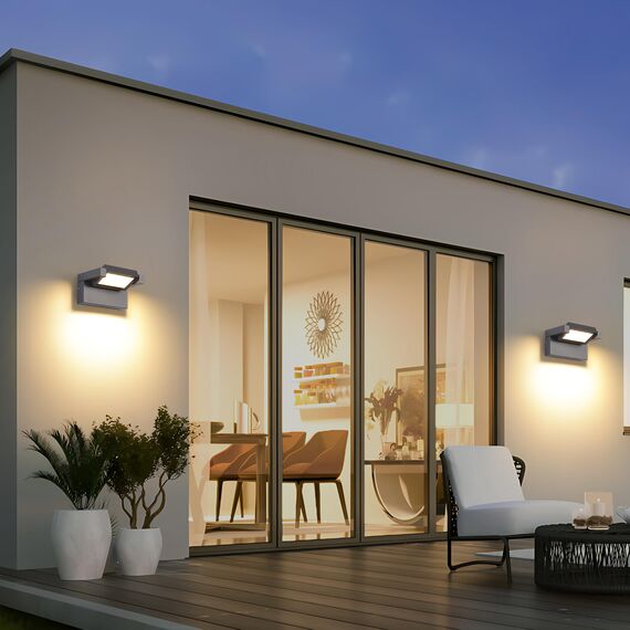 Außenleuchte Wand 12W LED,Wandleuchte Außen Innen,IP65 wasserdichte Außenwandleuchte 3000K Warmweiß Aussenleuchte,Wandlampe mit 350° Schwenkbar Panel, Außenlampe für Garten Terrasse Balkon Dunkelgrau