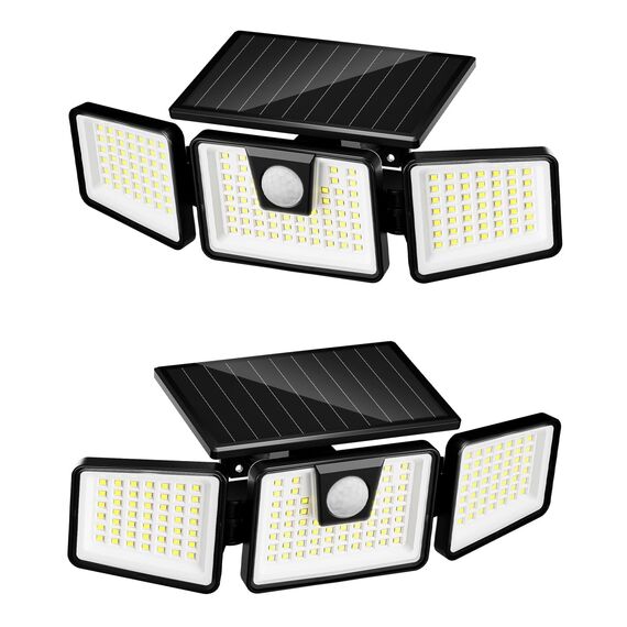FLOWood 156LED Solarlampen für Außen, 360° Drehbare Solarleuchten für Außen mit Bewegungsmelder, IP65 Wasserdichte 270° Beleuchtungswinkel, Solar Wandleuchte Aussen für Garten Veranda Garage, 2 Stück