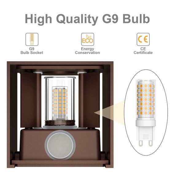 Klighten 2 Stück LED Wandleuchte mit Bewegungsmelder Innen/Außen 3000K Außenlampe mit Bewegungsmelder Wandlampe Einstellbar Abstrahlwinkel, mit Austauschbarer G9 LED Lampe (Bronze)