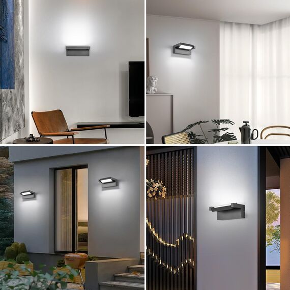 Wandleuchte Außen Innen 22W LED,Außenleuchte Außenlampe Wand,IP65 wasserdichte Außenwandleuchte 6500K Kaltweiß Aussenleuchte,Wandlampe mit 350° Schwenkbar Panel für Garten Terrasse Balkon Dunkelgrau