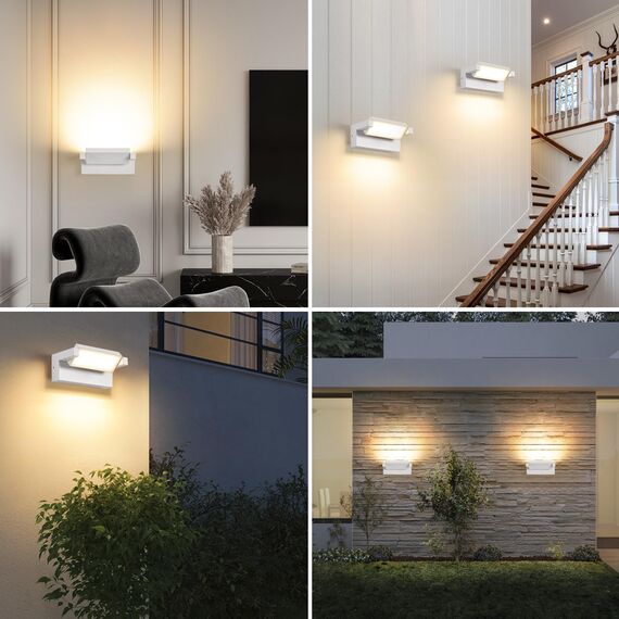 KUKAK Wandleuchte Außen Innen 22W LED,Außenleuchte Außenlampe Wand,IP65 wasserdichte Außenwandleuchte 3000K Warmweiß Aussenleuchte,Wandlampe mit 350° Schwenkbar Panel für Garten Terrasse Balkon Weiß