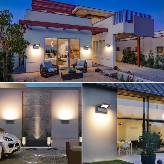 Außenleuchte Wand 12W LED,Wandleuchte Außen Innen,IP65 wasserdichte Außenwandleuchte 3000K Warmweiß Aussenleuchte,Wandlampe mit 350° Schwenkbar Panel, Außenlampe für Garten Terrasse Balkon Dunkelgrau