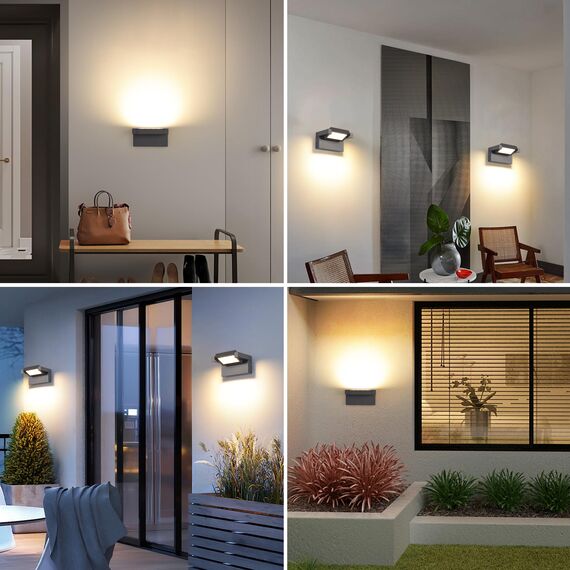 Außenleuchte Wand 12W LED,Wandleuchte Außen Innen,IP65 wasserdichte Außenwandleuchte 3000K Warmweiß Aussenleuchte,Wandlampe mit 350° Schwenkbar Panel, Außenlampe für Garten Terrasse Balkon Dunkelgrau