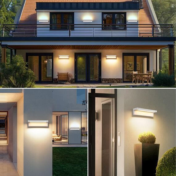 KUKAK Außenleuchte 36W LED,Wandleuchte Außenlampe Wand, IP65 wasserdichte Außenwandleuchte 3000K Warmweiß Aussenleuchte,Wandlampe Außen Innen mit 350° Schwenkbar Panel für Garten Terrasse Balkon Weiß