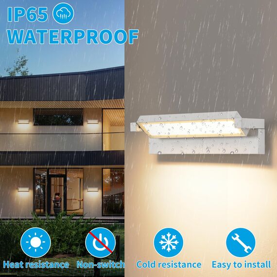 KUKAK Außenleuchte 36W LED,Wandleuchte Außenlampe Wand, IP65 wasserdichte Außenwandleuchte 3000K Warmweiß Aussenleuchte,Wandlampe Außen Innen mit 350° Schwenkbar Panel für Garten Terrasse Balkon Weiß