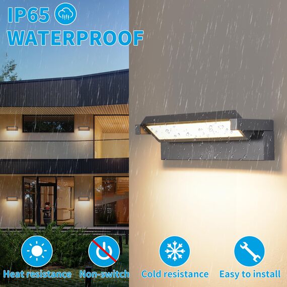 Außenleuchte 36W LED,Wandleuchte Außenlampe Wand, IP65 wasserdichte Außenwandleuchte 3000K Warmweiß Aussenleuchte,Wandlampe Außen Innen mit 350° Schwenkbar Panel für Garten Terrasse Balkon Dunkelgrau