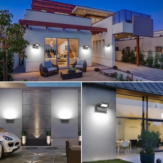 Außenleuchte Wand 12W LED,Wandleuchte Außen Innen,IP65 wasserdichte Außenwandleuchte 6500K Kaltweiß Aussenleuchte,Wandlampe mit 350° Schwenkbar Panel, Außenlampe für Garten Terrasse Balkon Dunkelgrau