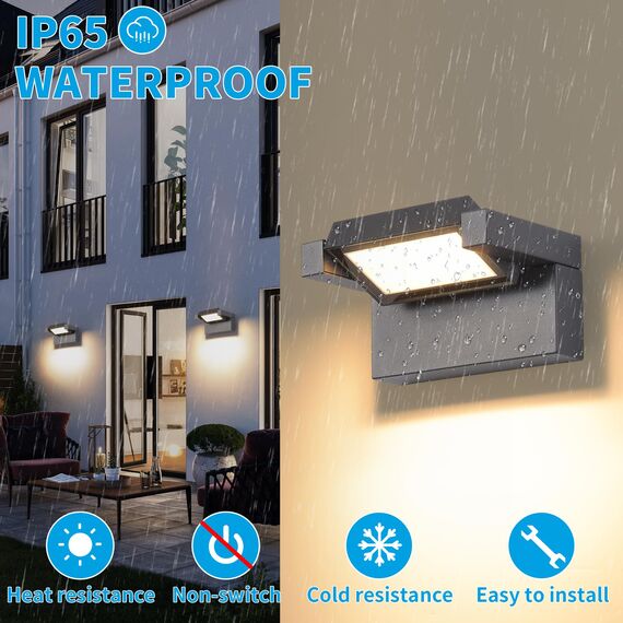 Außenleuchte Wand 12W LED,Wandleuchte Außen Innen,IP65 wasserdichte Außenwandleuchte 3000K Warmweiß Aussenleuchte,Wandlampe mit 350° Schwenkbar Panel, Außenlampe für Garten Terrasse Balkon Dunkelgrau