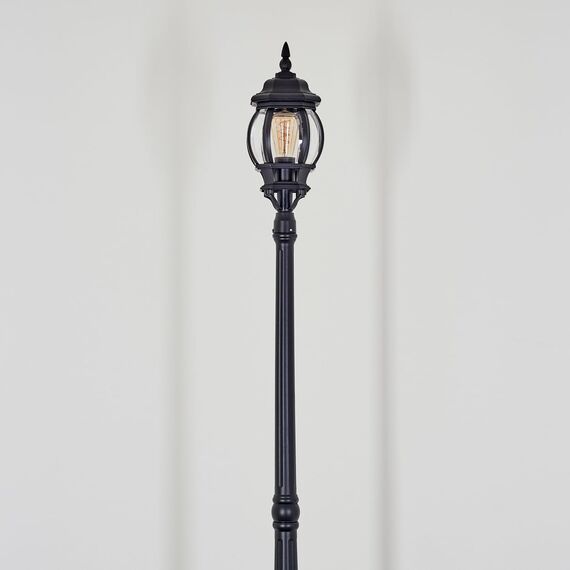 HOFSTEIN Kandelaber Lentua, Außenwegeleuchte aus Metall/Glas in Schwarz/Klar, Wegeleuchte im Vintage/Antik/Landhaus-Design für Garten, Außenbereich, Hof, Höhe 205 cm, 1 x E27, IP44