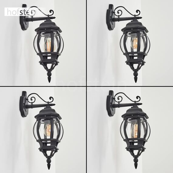 HOFSTEIN Außenwandleuchte Lentua, Außenwandlampe aus Metall/Kunststoff in Schwarz/Klar, Wandleuchte Down im Retro/Vintage/Antik-Design, E27, IP44, Eingangsbereich, Terrasse, Haustür, Hof