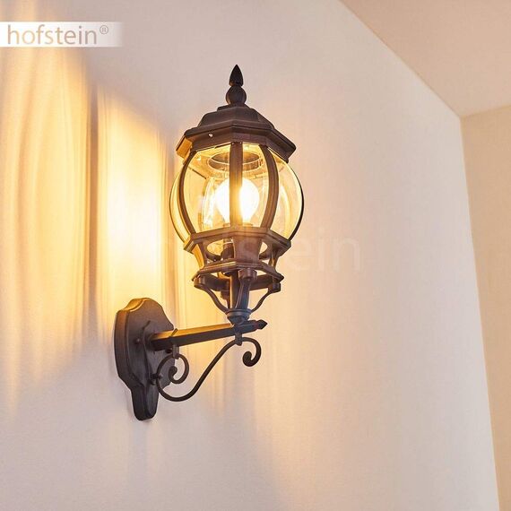 HOFSTEIN Außenwandleuchte Lentua, Außenwandlampe aus Metall/Kunststoff in Schwarz/Klar, Wandleuchte Up im Retro/Vintage/Antik-Design, E27, IP44, Eingangsbereich, Terrasse, Haustür, Hof