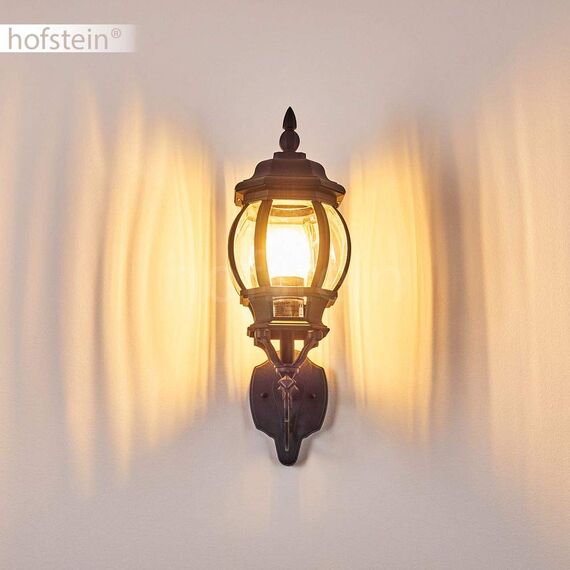 HOFSTEIN Außenwandleuchte Lentua, Außenwandlampe aus Metall/Kunststoff in Schwarz/Klar, Wandleuchte Up im Retro/Vintage/Antik-Design, E27, IP44, Eingangsbereich, Terrasse, Haustür, Hof