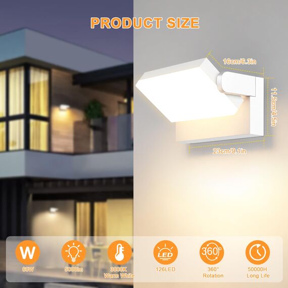 ledmo 4 Pack 60W Aussen Wandleuchten LED 5000 Lumen Weiß wandlampen Außen mit 360° Schwenkbar LED Panel Außenlampen Warmweiß 3000K Wasserdicht IP65 für Terrasse Eingang Garten