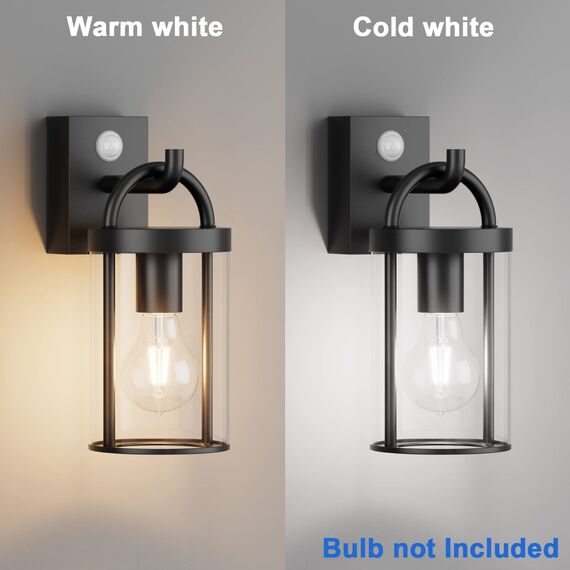 Klighten Außenwandleuchte Vintage Industrial, Wandleuchte Außen mit Bewegungsmelder, E27 Außenlampe, Aluminium Wandlampe Industrie, für Terrasse Garten, 40W Max, IP44,Schwar, ohne Leuchtmitte