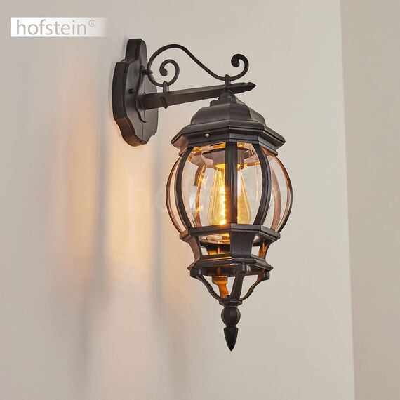 HOFSTEIN Außenwandleuchte Lentua, Außenwandlampe aus Metall/Kunststoff in Schwarz/Klar, Wandleuchte Down im Retro/Vintage/Antik-Design, E27, IP44, Eingangsbereich, Terrasse, Haustür, Hof