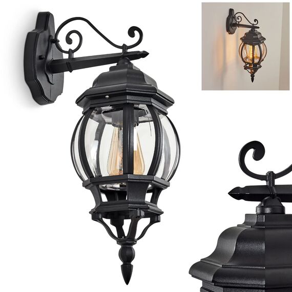 HOFSTEIN Außenwandleuchte Lentua, Außenwandlampe aus Metall/Kunststoff in Schwarz/Klar, Wandleuchte Down im Retro/Vintage/Antik-Design, E27, IP44, Eingangsbereich, Terrasse, Haustür, Hof
