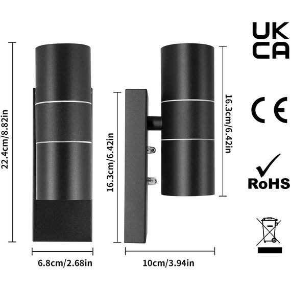 Unikcst LED Aussenleuchte mit Dämmerungsschalter Modern Lichtsensor Aussenlampe IP44 wasserdicht Außenleuchte Up Down Wandleuchte 230V inkl. 2x 5W LED GU10 Kaltweiß Glühbirne,1 Stück
