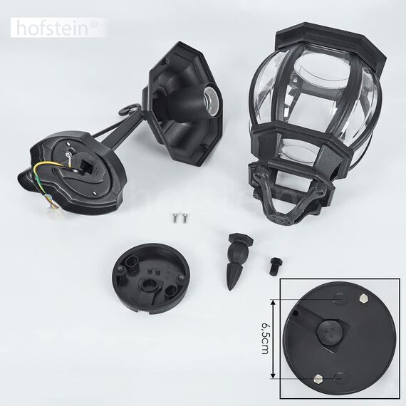 HOFSTEIN Außenwandleuchte Lentua, Außenwandlampe aus Metall/Kunststoff in Schwarz/Klar, Wandleuchte Down im Retro/Vintage/Antik-Design, E27, IP44, Eingangsbereich, Terrasse, Haustür, Hof