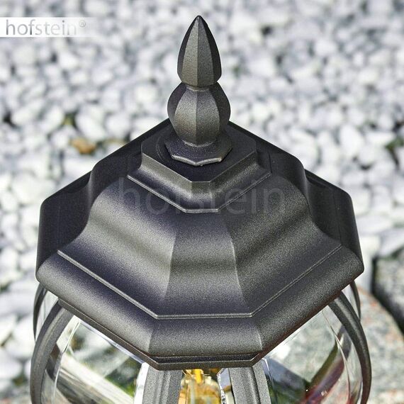 HOFSTEIN Sockelleuchte Lentua, Außenwegeleuchte aus Metall/Kunststoff in Schwarz-matt/Klar, Wegeleuchte im Antik/Retro/Vintage-Design für Garten, Außenbereich, Hof, Terrasse, 50 cm, E27, IP44