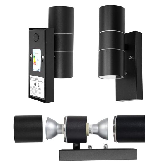 Unikcst LED Wandlampe mit Dämmerungsschalter Aussen Up Down Wandleuchte mit Lichtsensor IP44 Aussenlampe Schwarz inkl. 2x 5W GU10 Warmweiß Glühbirne,1 Stück