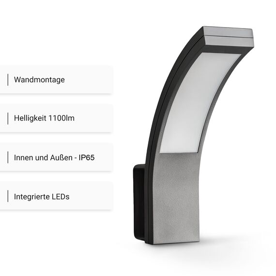SEBSON LED Aussenleuchte Wandleuchte anthrazit 15W 1100lm, kaltweiß 5800K, IP65 Wandlampe für Außen, 250x176x65mm